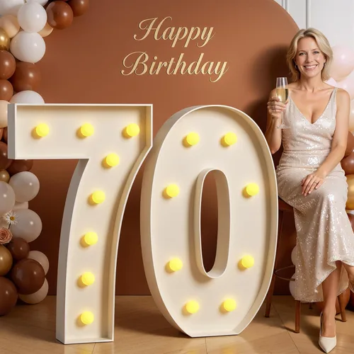 Miniatura 48 de Números de marquesina de 4 pies de alto, 4 pies de alto, números grandes iluminados 0 para 30, 40, 50, 60, decoración de fiesta de cumpleaños