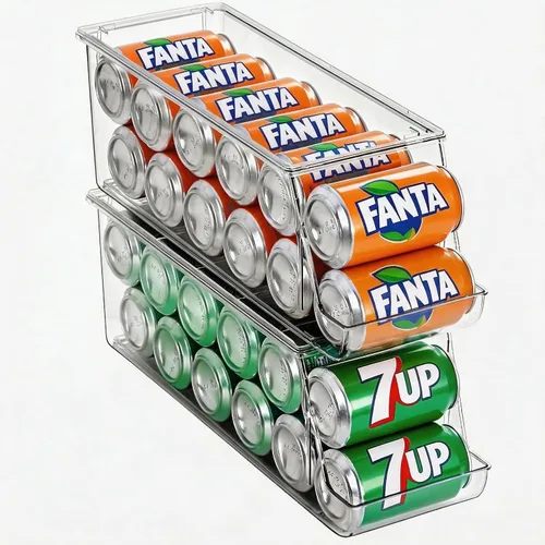 Dispensador de latas de soda extra largo y ampliado con tapa para refrigerador, organizador apilable de bebidas para nevera, despensa, capacidad