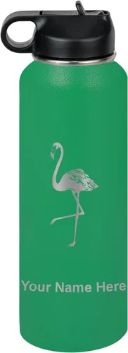 Miniatura 59 de LaserGram Botella de agua personalizada, flamenco, acero inoxidable de doble pared aislada al vacío con popote superior, regalo grabado