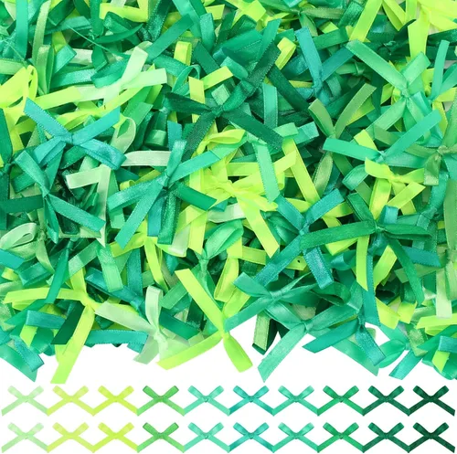 Ysleen Mini lazos de cinta para manualidades, pequeños lazos de satén multicolor para regalos, envoltura de regalos, ramo de flores, boda, Verde
