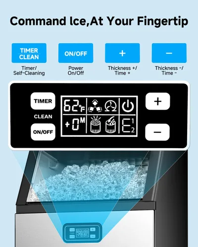 Miniatura 3 de Feelfunn Máquina comercial para hacer hielo - 100 libras/24 horas, capacidad de almacenamiento de 33 libras, máquina de hielo de acero inoxidable