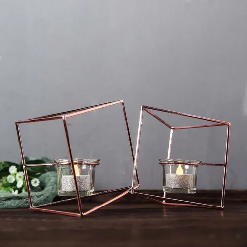 Miniatura 19 de Efavormart - Juego de 3 portavelas de metal dorado, diseño geométrico ovalado, centros de mesa, varios tamaños