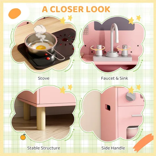 Miniatura 4 de MAMIZO Juego de cocina para niños, juego de simulación con pizarra y luces y sonidos realistas, cocina de madera interactiva definitiva con sonidos
