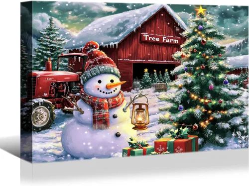 Miniatura 39 de Denozer - Arte de pared de muñeco de nieve de Navidad, impresiones artísticas sobre lienzo para dormitorio, sala de estar, decoración de pared
