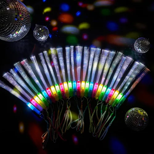 Miniatura 3 de Lewtemi 48 varitas de fibra brillante con luz LED, varitas de fibra óptica LED intermitentes, recuerdos de fiesta ópticos, coloridos, funcionan