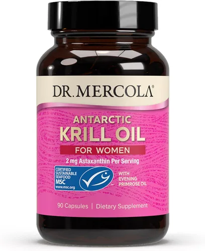 Dr. Mercola Aceite de krill para mujeres, 2 mg de astaxantina, certificado MSC sostenible, apoya el cerebro, la piel y los sistemas inmunológicos,