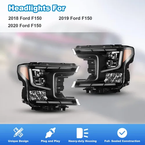 Miniatura 6 de ROXX Conjunto de faros delanteros LED completos para Ford F150 2018 2019 2020, faros delanteros de haz alto y bajo con señales de giro secuenciales