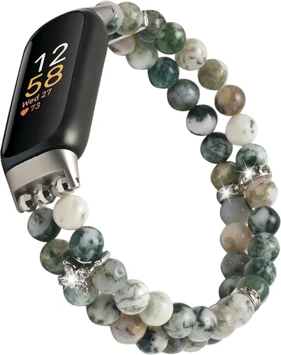 Miniatura 8 de Wongeto Compatible con correas Fitbit Luxe, pulsera elástica de perlas estirable de moda hecha a mano para mujeres, correa de reemplazo