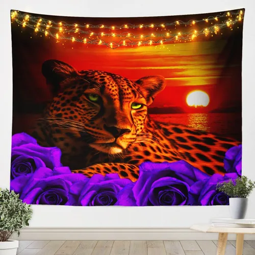 Miniatura 6 de Erosebridal Tapiz de guepardo para colgar en la pared, tapiz de rosa roja, decoración del hogar, tapiz de leopardo y gato, diseño de pared