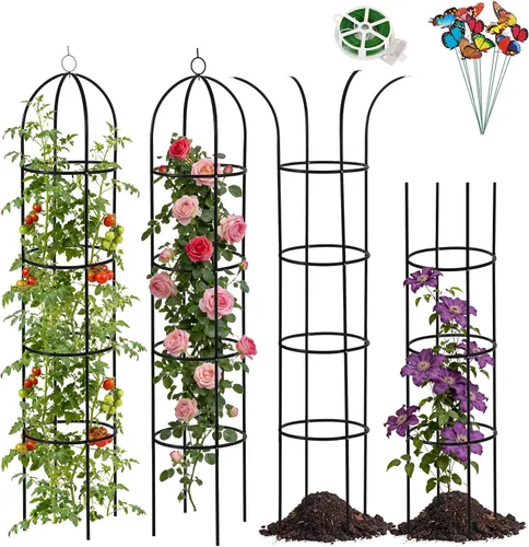 Enrejado de jardín de obelisco 100% metálico de 6.6 pies de alto, soporte resistente para plantas trepadoras y soportes de flores, 2 piezas de