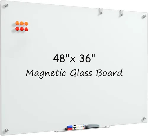 Miniatura 10 de MaxGear Pizarra blanca de cristal, pizarra magnética de borrado en seco templado de 96 x 48 pulgadas, sin marco, para oficina, aula, sala de Blanco