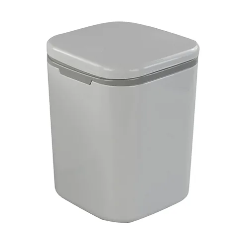 Morcte - Cubo de basura pequeño de 0.5 galones, mini bote de basura gris para escritorio | Mini papelera de escritorio, tapa de botón, tamaño