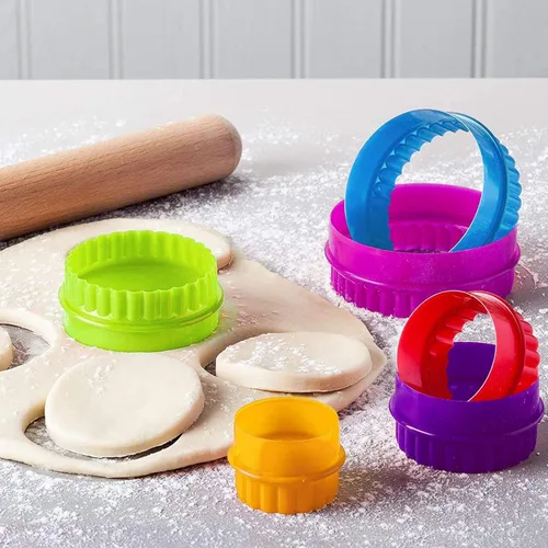 Miniatura 7 de 6 cortadores redondos festoneados de plástico para hornear galletas, fondant, cortadores de pasteles de doble cara acanalados y bordes lisos