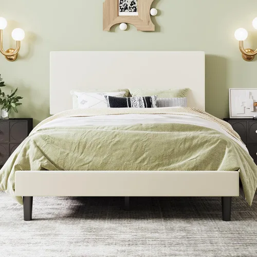Miniatura 11 de SHA CERLIN - Base de cama con plataforma de tamaño completo con cabecera ajustable y soporte de listones de madera, base de colchón tapizada