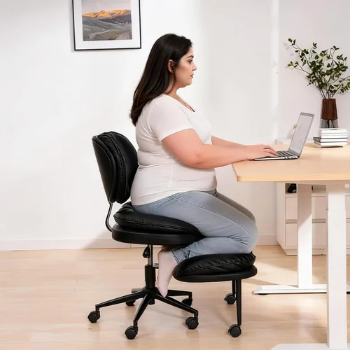 Silla de oficina extra ancha y alta con patas cruzadas, asiento de nube profundamente acolchado, soporte ergonómico para respaldo, altura ajustable