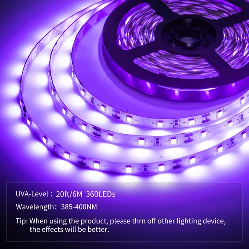 Miniatura 2 de Kit de tira de luz LED negra de 20 pies, 360 unidades, accesorios de luz negra flexible de 12 V, cinta LED de 19.7 ft para decoración de interiores