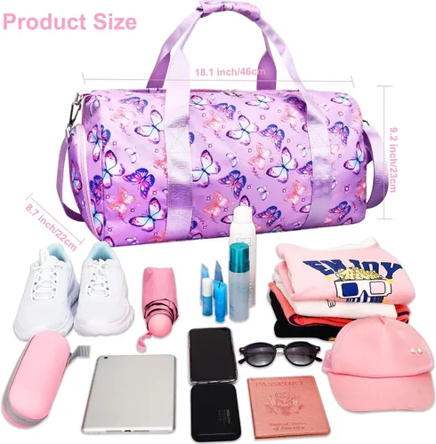 Miniatura 3 de Bolsa de viaje para gimnasio para niñas, bolsa de gimnasia deportiva con compartimento para zapatos y bolsillo húmedo, bolsa de viaje para niños