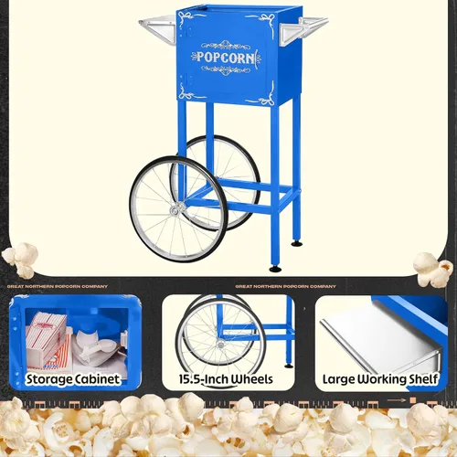 Miniatura 3 de Máquina para hacer palomitas de maíz con carrito, hervidor de acero inoxidable de 8 onzas que hace hasta 48 tazas, estilo cine, estilo vintage