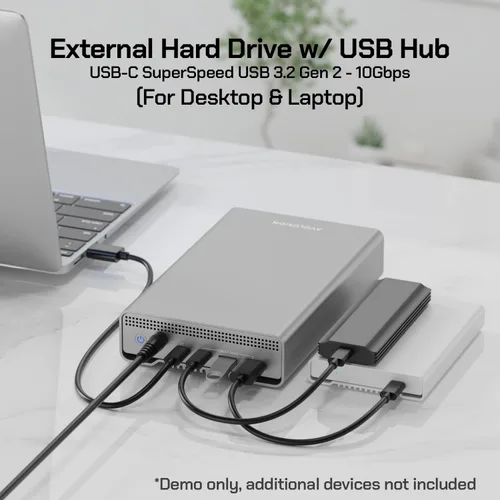 Miniatura 4 de Avolusion PRO-G1 - Disco duro externo USB 3.2 Gen 2 (10Gbps) USB-C de 10 TB con HUB USB para Windows/MacOS (gris)