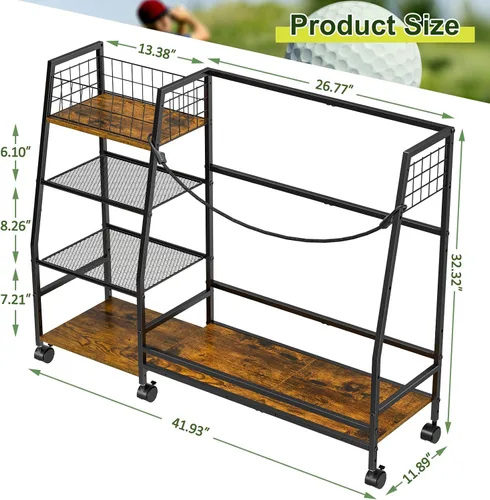 Miniatura 6 de DAOUTIME Estante de almacenamiento para bolsas de golf para garaje con ruedas, organizador para bolsa de golf y accesorios de equipo, soporte