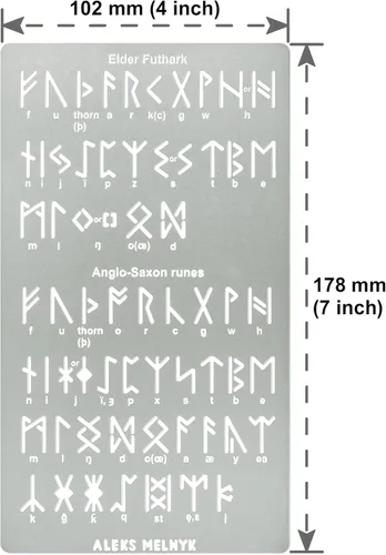 Miniatura 4 de Aleks Melnyk No.409 - Plantilla de metal, Futhark Elder, Runas anglosajonas de 0.5 pulgadas, alfabeto antiguo, plantilla de alfabeto mágico