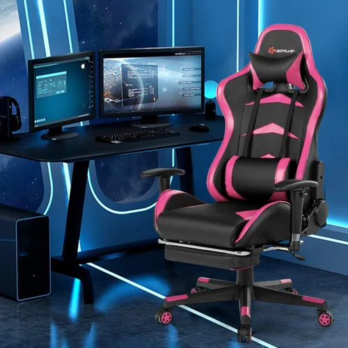 Miniatura 2 de Goplus Silla de juegos de masaje, respaldo reclinable, barandillas y ajuste de altura del asiento, silla de oficina para computadora de carreras