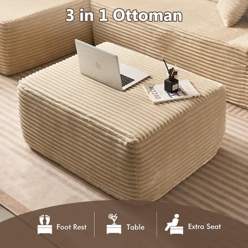 Miniatura 3 de HOOOWOOO Sofá seccional en forma de nube para sala de estar, sofá seccional modular sin necesidad de montaje, otomano de corduroy mullido a juego