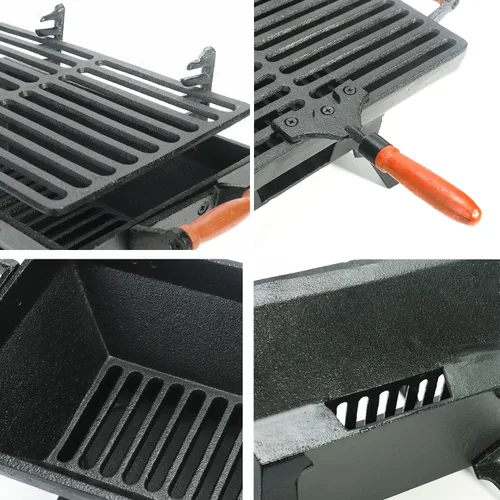Miniatura 6 de Sungmor - Prensa de parrilla de hierro fundido resistente, 22.1 cm x 10.9 cm, prensa de hamburguesa rectangular, aplastador de tocino con mango