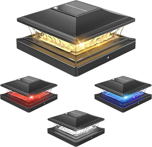 APONUO - Luces solares para punta de poste con 8 colores RGB sólidos y flujo multicolor - Paquete de 4 luces solares para postes de 6x6, IP65