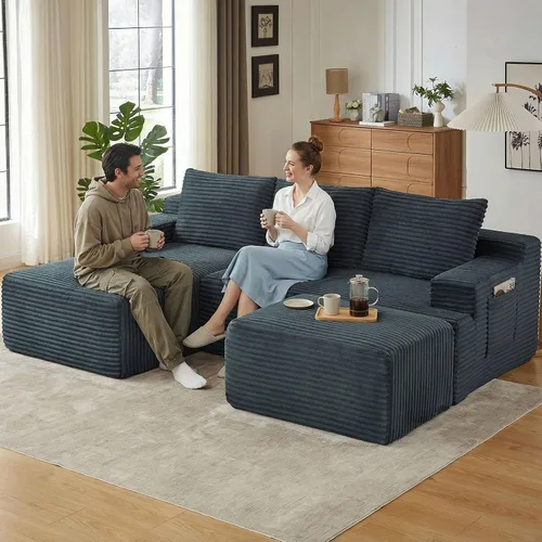 Miniatura 53 de Sofá seccional Cloud de 96 pulgadas, sofá deshuesado para sala de estar, sofá modular con asiento profundo, sofá de pana cómodo y esponjoso con Negro
