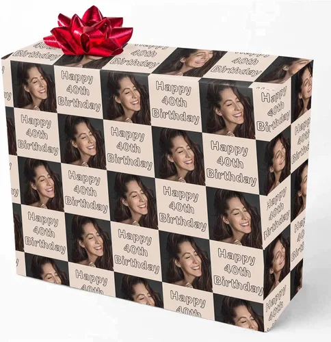 Miniatura 21 de M YESCUSTOM Personalized Birthday Wrapping Paper with Picture Age Custom 1st 18th 30th 40th 50th 60th Happy Birthday Gift Wrapping Paper Roll