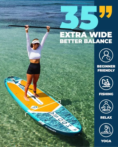 Miniatura 3 de MOUSA 10‘8/11'×35" Extra Wide Inflatable Stand Up Paddle Board, Stable Paddleboard SUP for 2 People/Family, Anti-Slip Full EVA Deck, 3 Handles, 100L