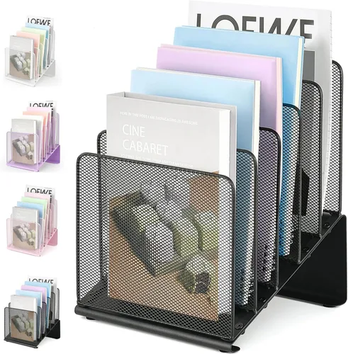 LEKETREE Organizador de archivos para escritorio, organizador de carpetas de archivos con estante vertical de 5 secciones, adecuado para Negro