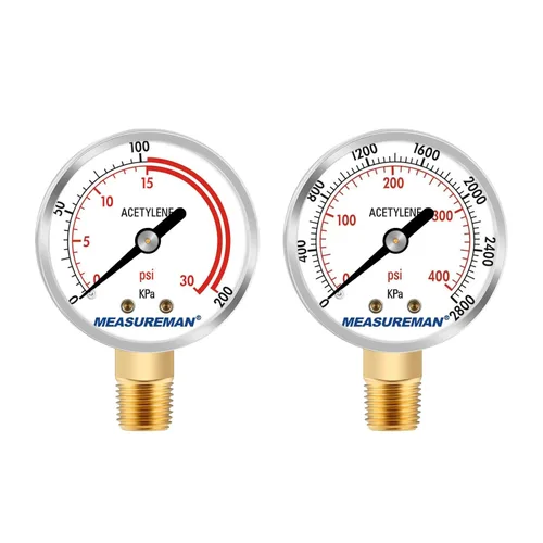 MEASUREMAN Manómetros de baja y alta presión para regulador de acetileno 0-30 psi y 0-400 psi - 2 pulgadas (par) con rosca de 1/4" para reguladores