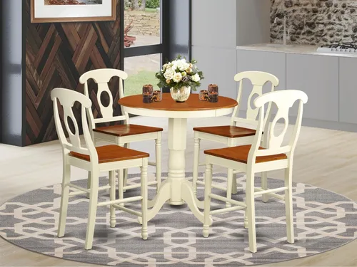 Miniatura 2 de East West Furniture EDKE5-WHI-W - Juego de encimera de cocina de 5 piezas, incluye una mesa de comedor redonda con pedestal y 4 sillas de comedor