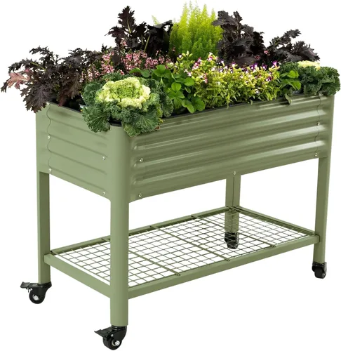 Miniatura 15 de Cama de jardín elevada rodante - Serie V, camas de jardín de 2' x 4' con patas y estante de almacenamiento para patio y porche, capacidad