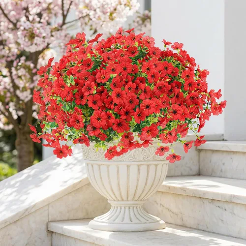 Miniatura 21 de ATTGREAT Flores artificiales para exteriores, plantas sintéticas resistentes a los rayos UV, flores falsas, margaritas, 12 paquetes de plnats de Azul