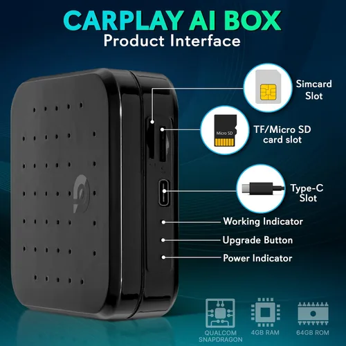 Miniatura 7 de Pyle Caja inalámbrica Carplay iA, 4GB RAM 64GB ROM, 2.4GHz, 5GHz Dual Band WiFi BT Octa Core 64Bits D, 4K Full HD, H.265, USB3.0 Android Box