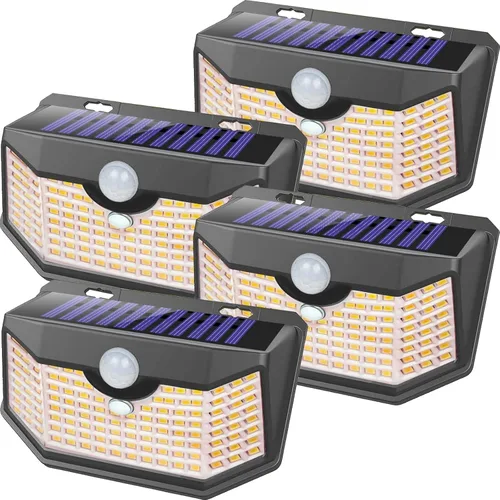 Miniatura 13 de HMCITY 120 luces LED solares para exteriores con sensor de movimiento y 3 modos de iluminación, IP65 impermeables, luces solares de pared anchas