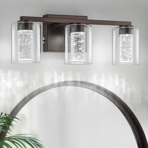 Miniatura 10 de SineRise Lámpara de tocador dorada de 3 luces con 3 modos de color (3000K/4000K/6000K), Accesorio de luz LED para baño con protección ocular, Luz