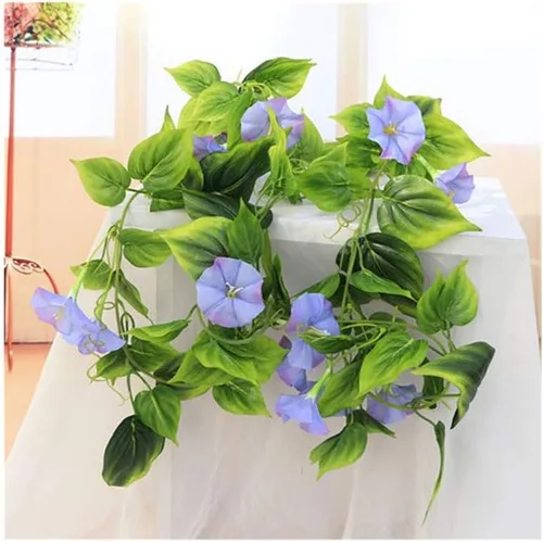 Flor de hiedra artificial de 90 pulgadas, planta verde para decoración del hogar interior y exterior, planta falsa de gloria matutina, color morado