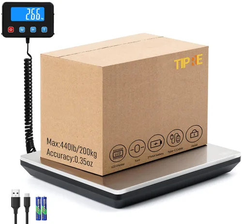 TIPRE Báscula de envío de 440 libras para paquetes, báscula postal digital resistente con pantalla LCD, escala exprés de alta precisión de 0.35