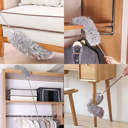 Miniatura 6 de Plumeros para limpiar ventilador de techo alto, plumero de microfibra de plumas Newliton con poste de extensión telescópico de 30" a 100", plumero