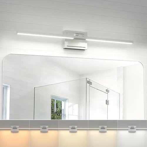 Miniatura 11 de NIORSUN Lámpara de baño moderna de 24 pulgadas, 24 W, 5CCT, regulable, luces LED negras sobre espejo, luces de tocador para baño, espejo de baño