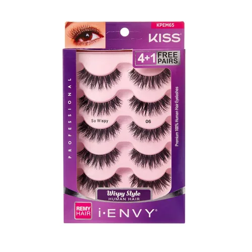 i•ENVY by KISS So Wispy - Paquete de 5 pares de pestañas (KPEM65) (paquete de 1) estilo natural Wispy hechas con cabello natural