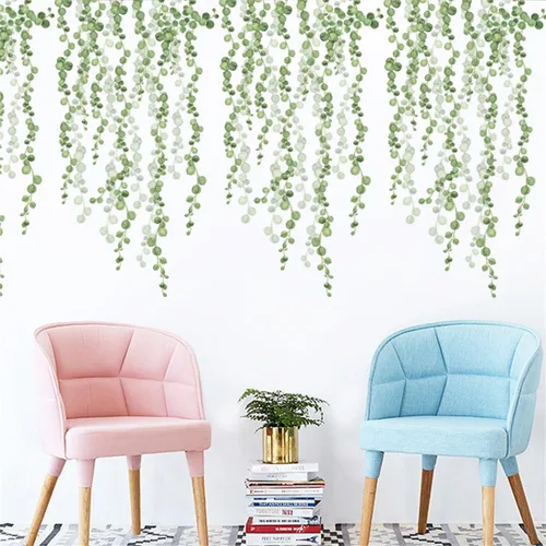 Miniatura 4 de Pegatina de pared de eucalipto de plantas verdes colgantes 3D acuarela plantas verdes vid calcomanía de pared extraíble DIY arte de pared para sala