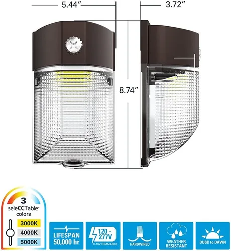 Miniatura 3 de Equivalente a 150 W, LED integrado, acabado de bronce, mini luz de pared del atardecer al amanecer, CCT seleccionable 3000K/4000K/5000K