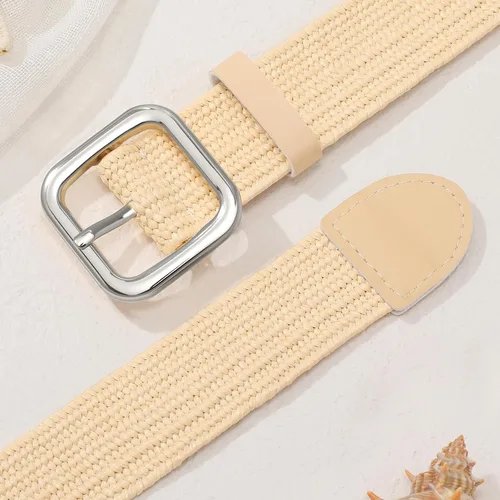 Miniatura 4 de XZQTIVE Cinturón de paja elástico tejido para mujer, cinturón de rafia trenzado bohemio para vestidos de verano, vacaciones en la playa