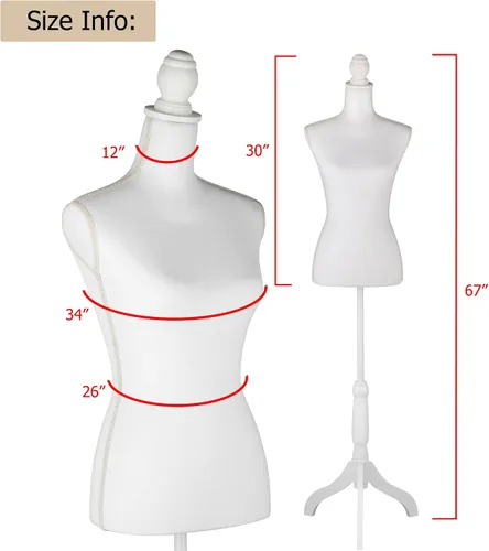 Miniatura 5 de Forma de vestido de cuerpo de torso de maniquí femenino blanco con soporte de trípode ajustable para exhibición de joyas de vestir