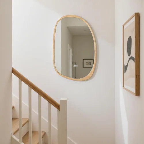 Miniatura 7 de sawsile Espejo de pared irregular, de madera natural, asimétrico, de 20 x 30 pulgadas, moderno espejo orgánico para baño, dormitorio, sala de estar